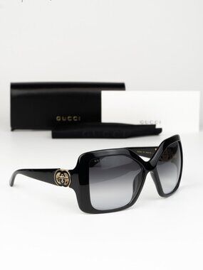 Gucci Women Sunglasses Black Grey Gradient Square GG2015S 001 NEW AUTHENTIC